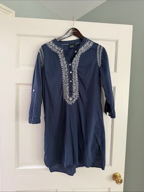 Embroidered Navy Tunic Mini Dress - Women's